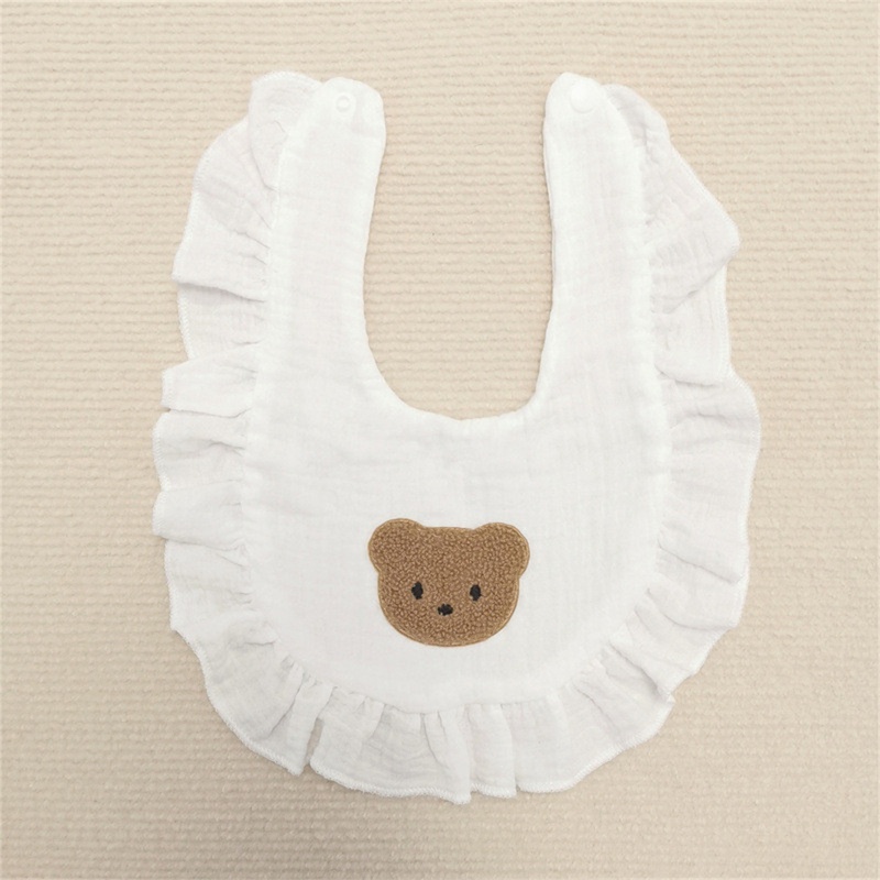 Yếm Ăn Cotton Thêu Họa Tiết Gấu Hoạt Hình Đáng Yêu Dành Cho Trẻ