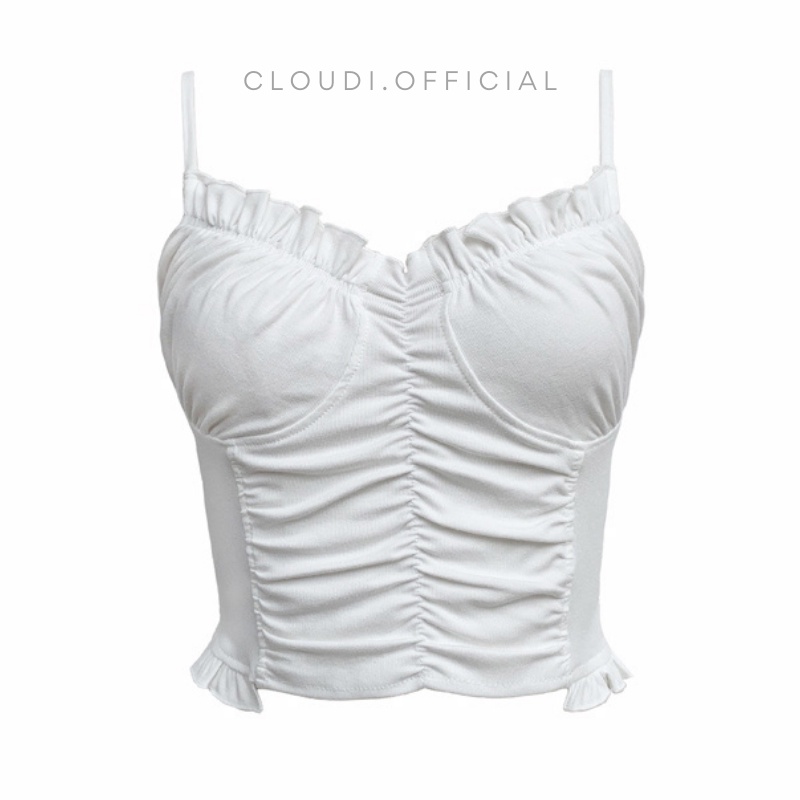 Áo Hai Dây Nữ Cổ Vuông Nhún Bèo Quyến Rũ Chất Cotton Mềm Mịn