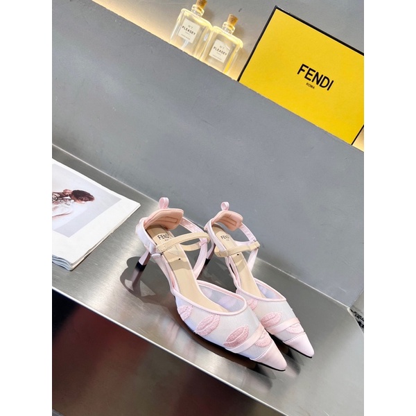 Sandal bít mũi mẫu mới gót cao 5.5cm/8.5cm thương hiệu Fendi FD cao cấp