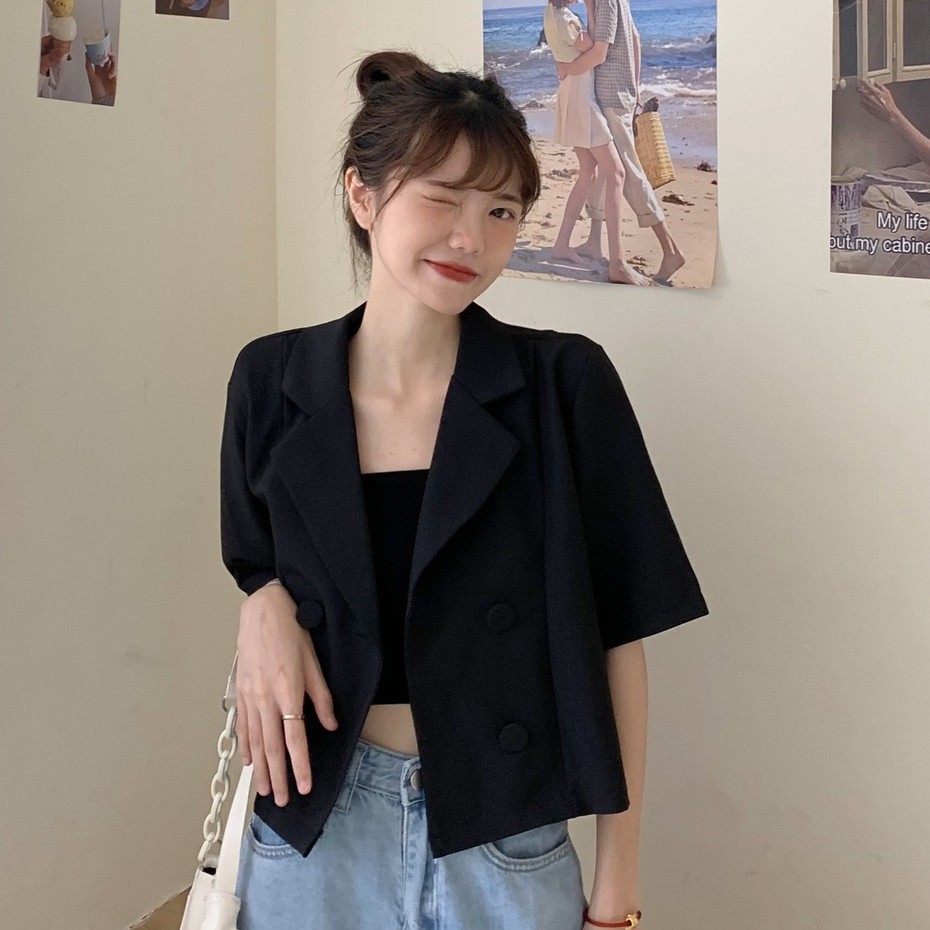 Short-sleeved blazer elegant and fashionable women's suit（2-piece set）