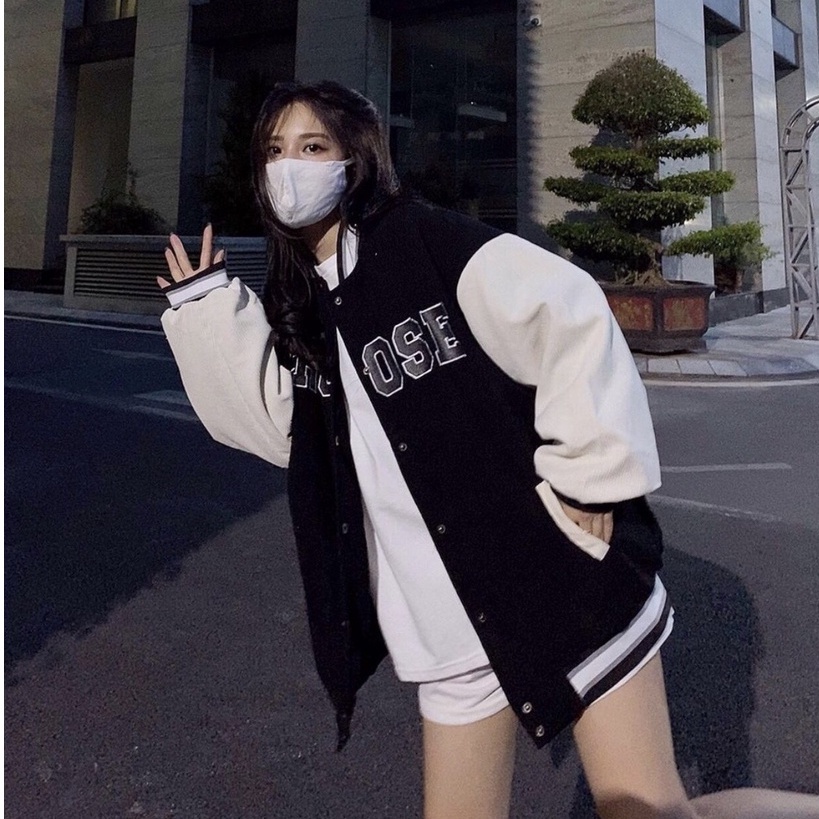 Áo Khoác Nữ Bomber CHOOSE Nhung Tăm 2 Lớp Form Rộng Ulzzang