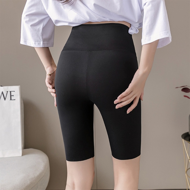 Quần short legging lưng cao co giãn mềm mại màu đen thời trang cho nữ