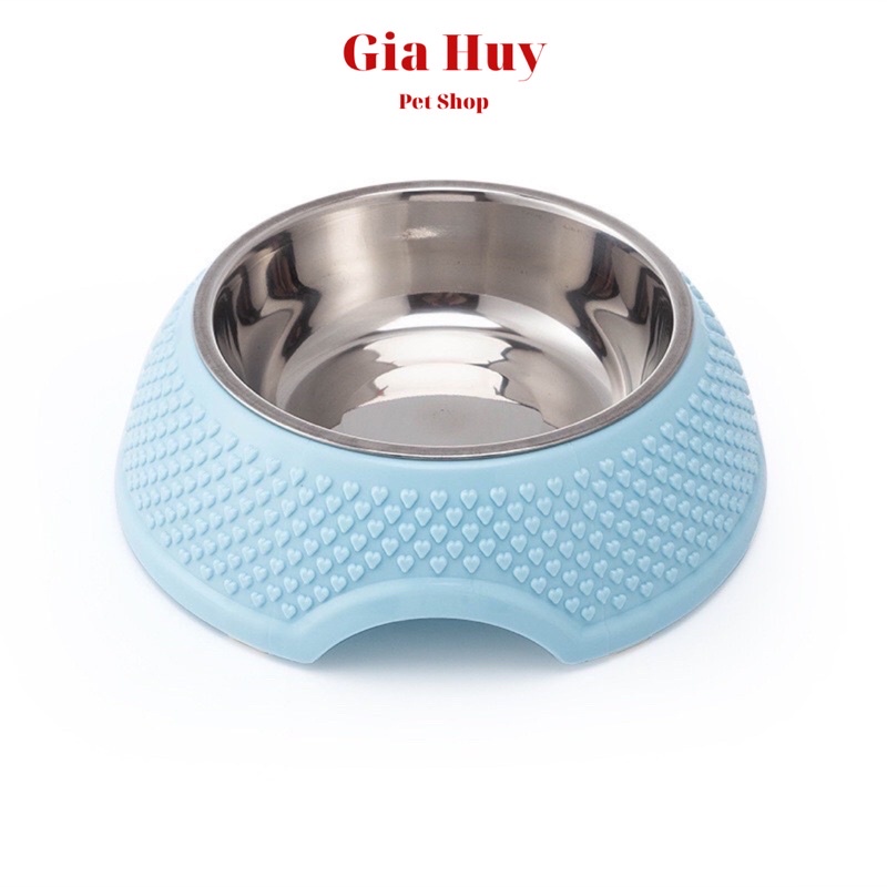 Bát Ăn Cho Chó Mèo Kèm Bát Inox Vân Trái Tim