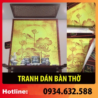 TRANH DÁN TƯỜNG Bàn thờ thần tài thổ địa -công nghệ in độc đáo - sen hội tụ tỏa dọc [ Đồ thờ ông địa ]
