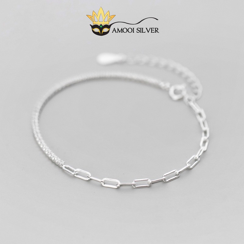 Lắc tay bạc S925 nạm đá 1 bên xích - Amooi Silver AT73