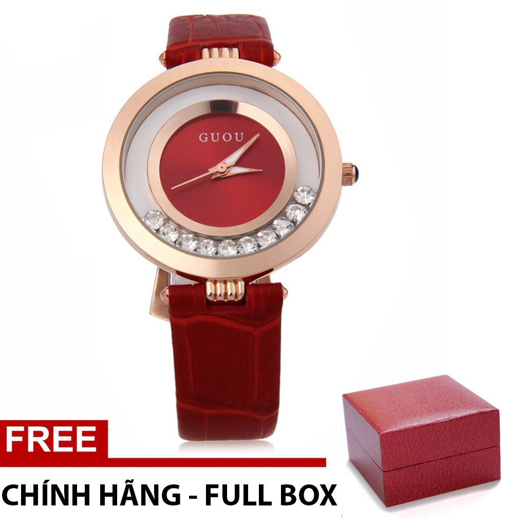 ĐỒNG HỒ NỮ GUOU GU045 DÂY DA ĐÁ CAO CẤP - 4 MÀU + TẶNG KÈM VÒNG TAY THẠCH ANH THỜI TRANG
