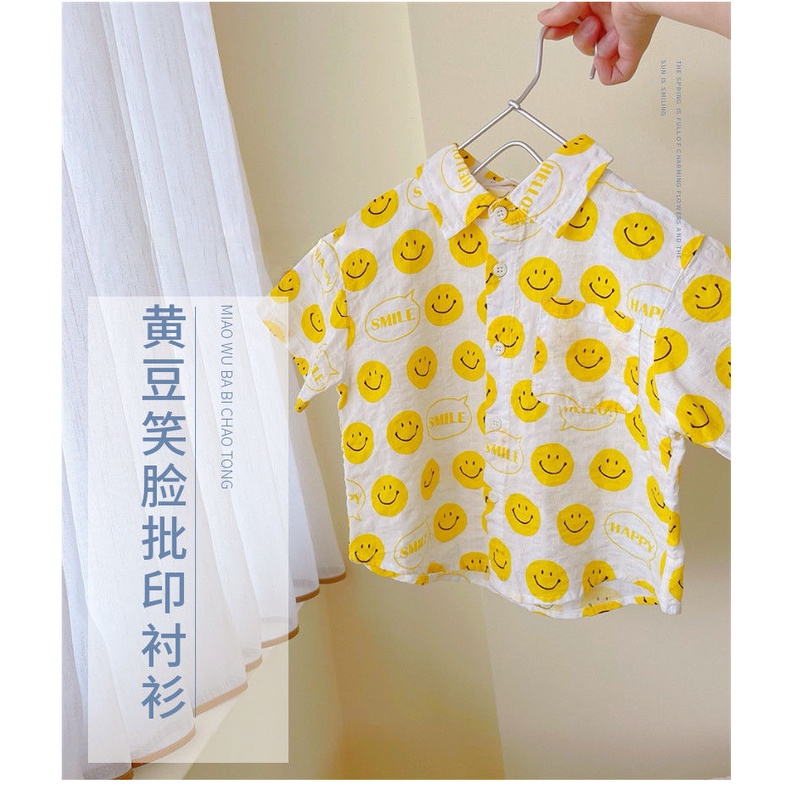 Áo Sơ Mi Tay Dài In Hình Mặt Cười Phong Cách Phương Tây Thời Trang Mùa Hè Cho Bé Trai Và Gái