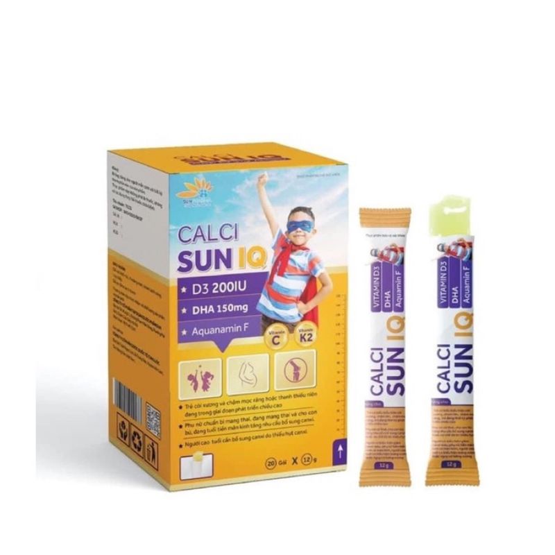 CALCI SUN IQ - Dạng thạch - Bổ sung canxi từ tảo biển cung cấp D3, Canxi, DHA cho bé phát triển toàn diện hộp 20 gói