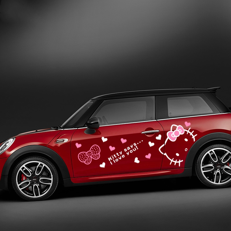 Miếng Dán Trang Trí Nắp Capo Xe Hơi Hai Mặt Phản Quang Hình Hello Kitty