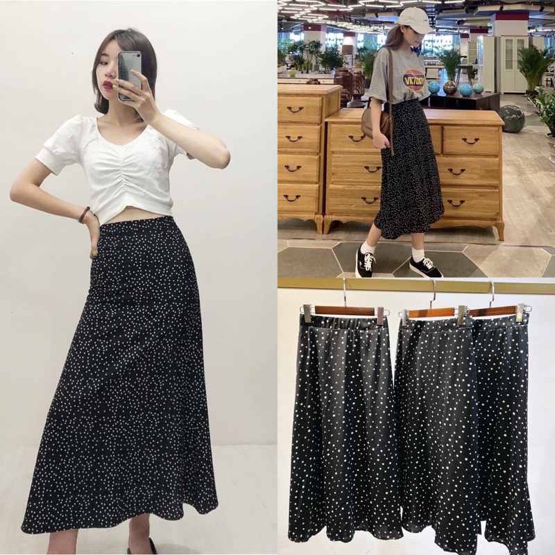 Chân Váy Chấm Bi Dáng A Lưng Chun Cực Dễ Mặc