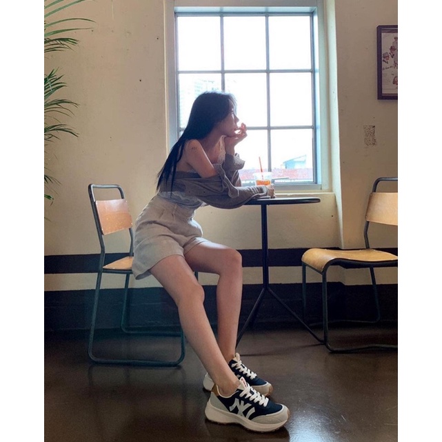 Giày chunky jogger MLB đen phối gót nâu