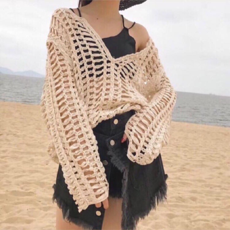 [K08] &lt;ÁO CHOÀNG&gt; ÁO LƯỚI CHAUBUI MÀU TRẮNG