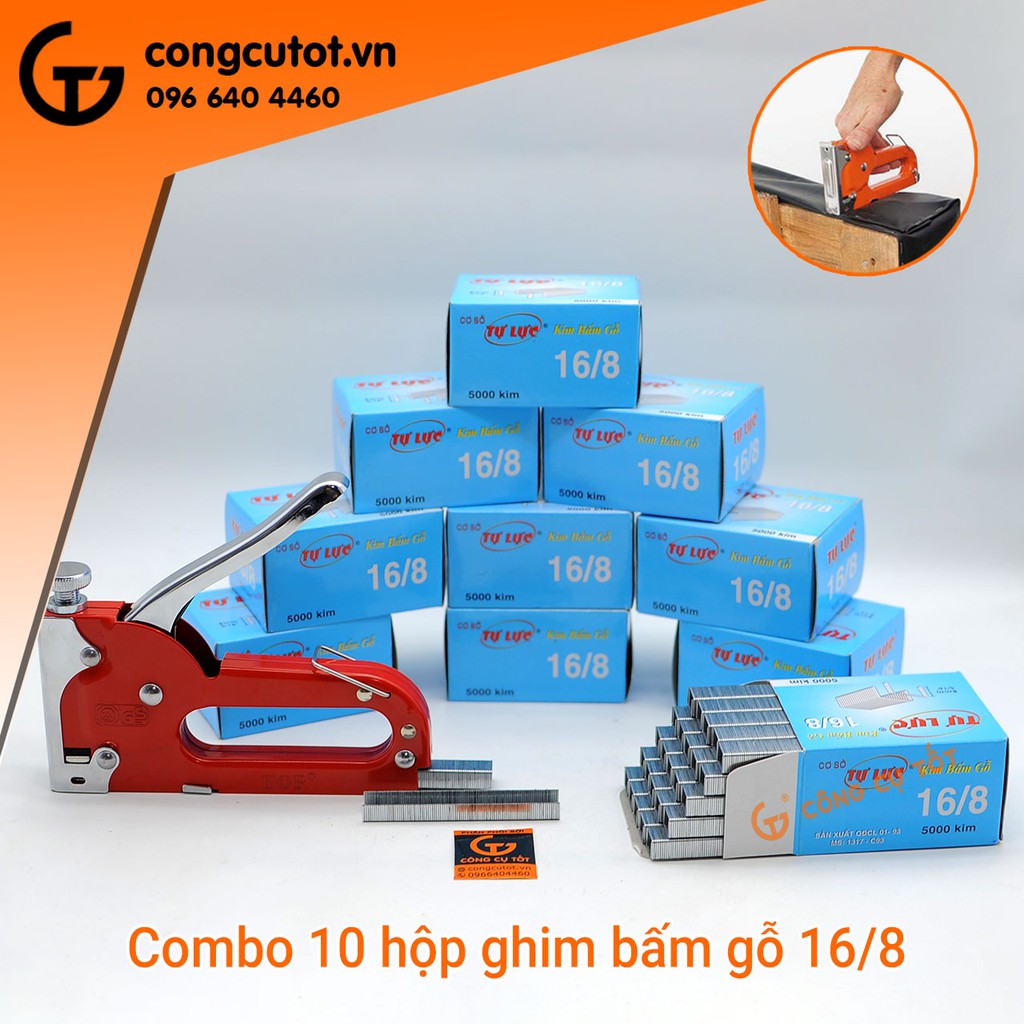Combo 10 hộp ghim bấm gỗ tự lực 16/8