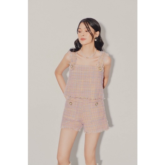 WHITELAZZ | Set áo và quần shorts yếm màu hồng - Triny Tweed Set