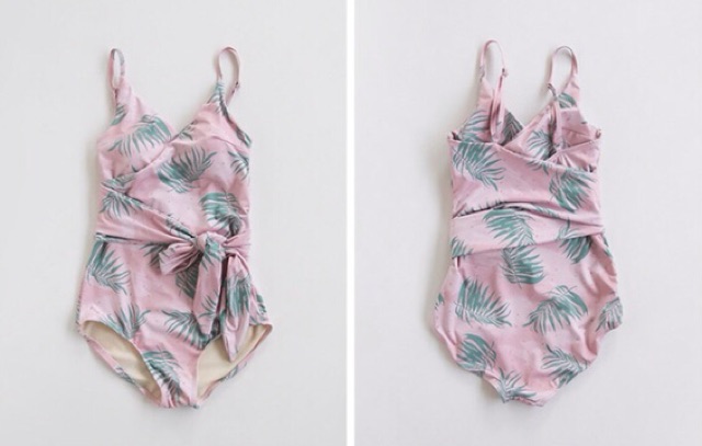 (Có sẵn) bikini liền họa tiết lá hồng