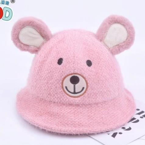 Mũ bucket len, nón vành tròn hình gấu có dây đeo đáng yêu