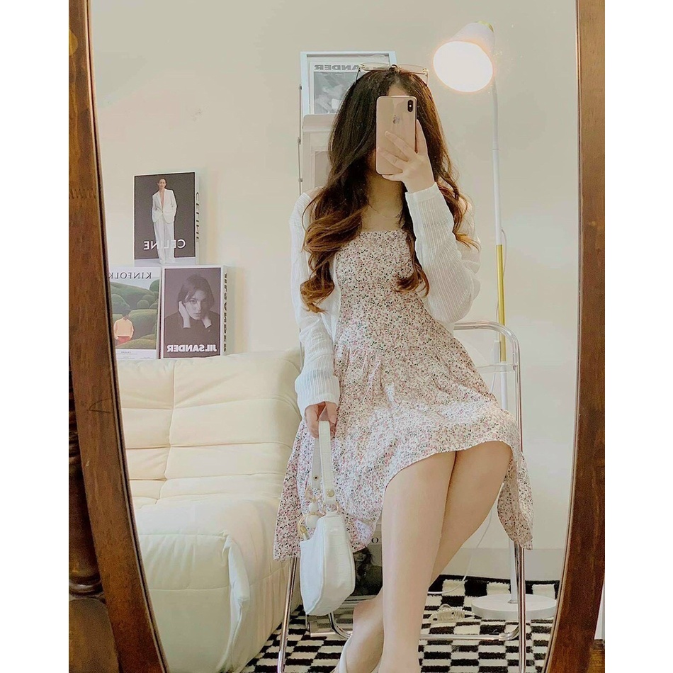 Đầm váy hai dây hoa nhí,váy hoa nhí dễ thương kèm áo khoác len mỏng xinh xinh QD DT040 | BigBuy360 - bigbuy360.vn