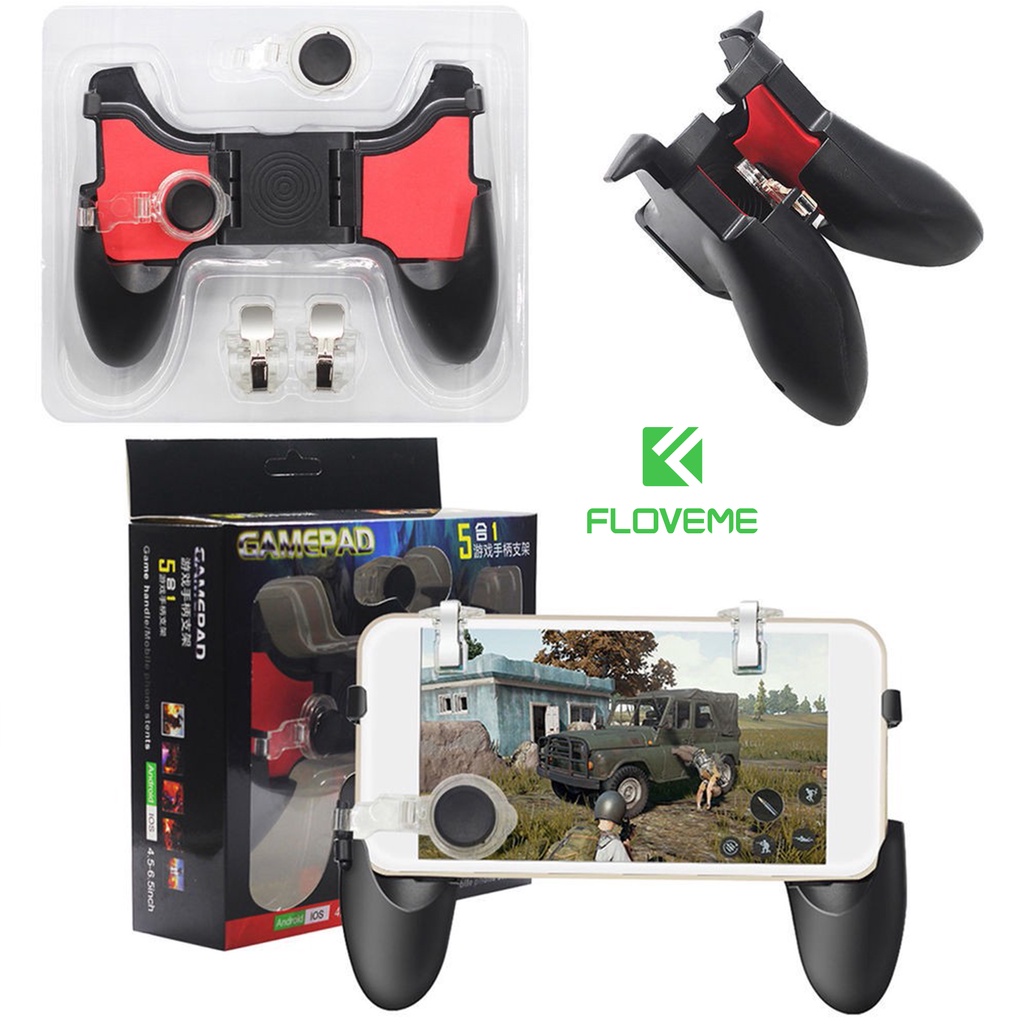 Tay cầm chơi game Floveme 5in1, kèm 2 nút bắn 2 nút di chuyển, chơi game CrossFire, PUBG, Rule of Survival thả phanh