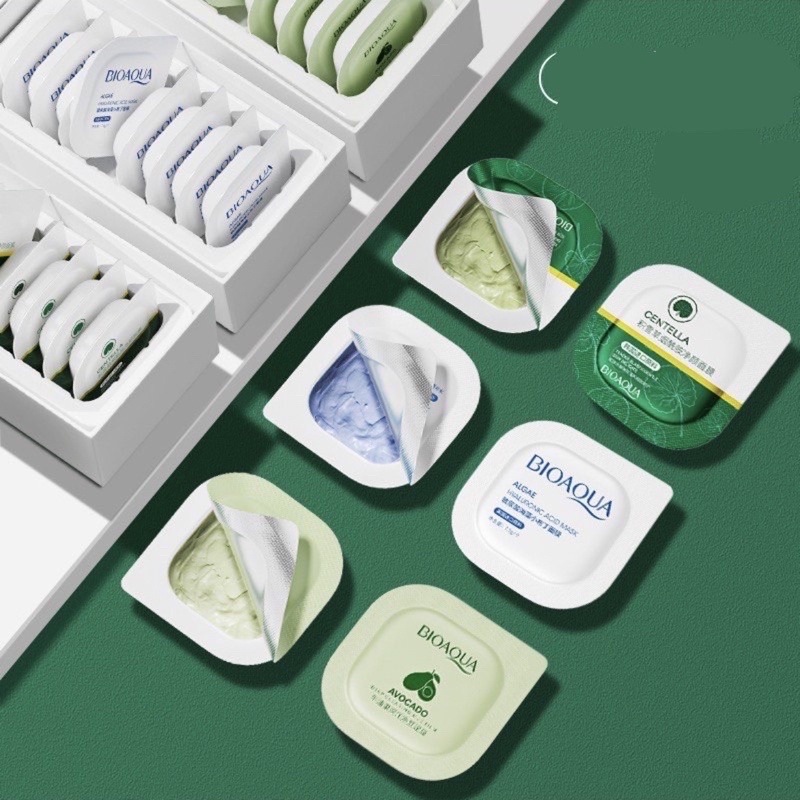Hộp 8 Mặt nạ đất sét RAU MÁ, BƠ,TẢO BIOAQUA kiềm dầu giảm mụn làm trắng sáng da thải độc da nâng cơ