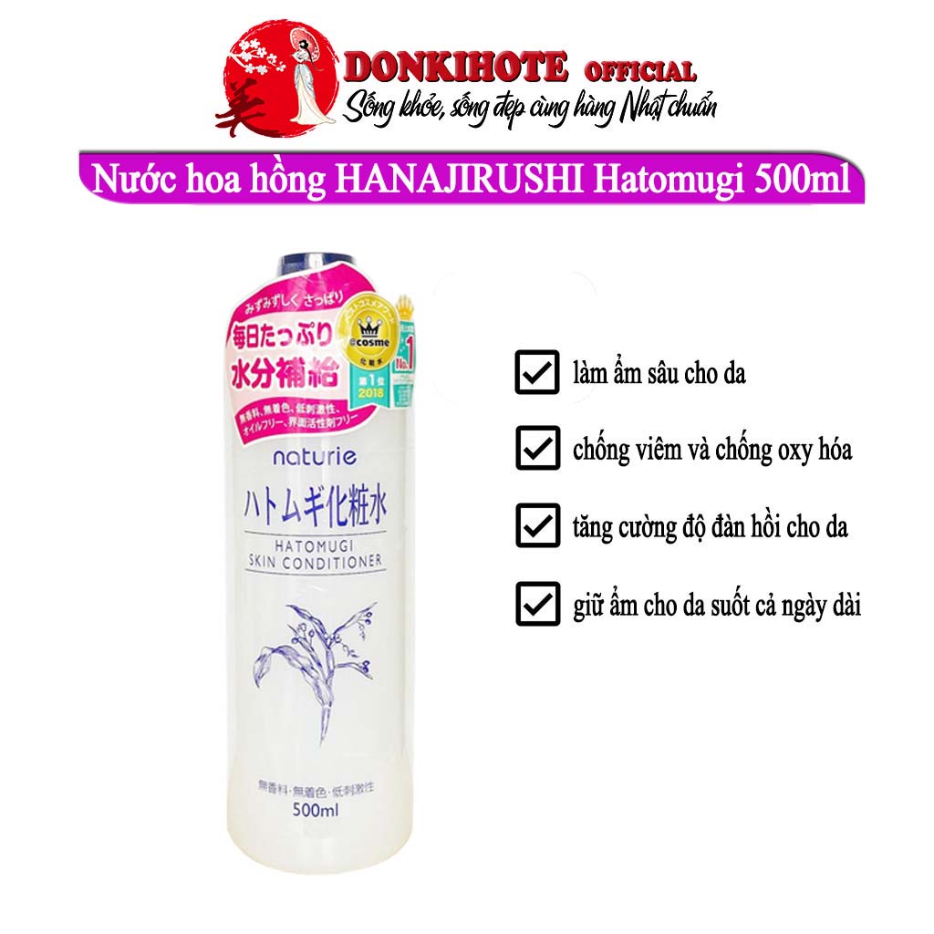 Nước hoa hồng ý dĩ, nước hoa hồng Hatomugi Hanajirushi Nhật Bản 500ml