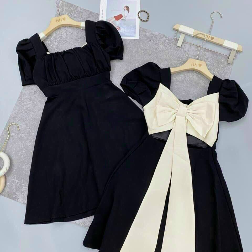 Đầm tay phồng nơ lưng dễ thương