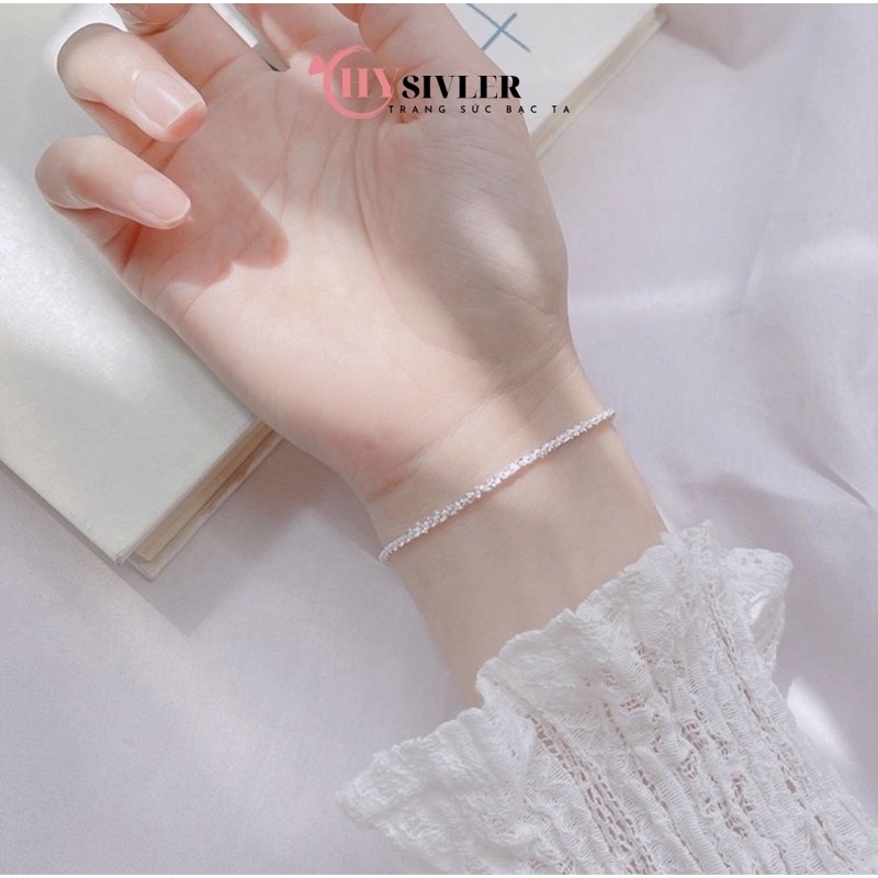 Lắc tay bạc nữ CHY SILVER dạng xù kim sa lấp lánh bạc thật