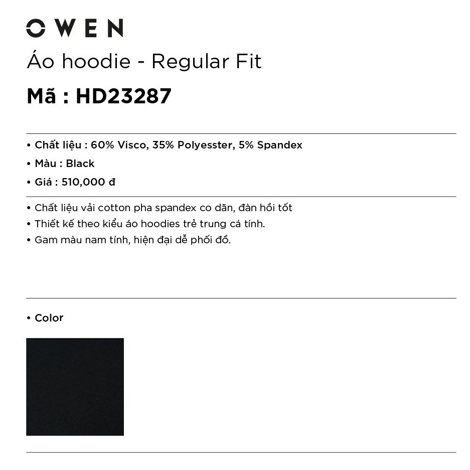 Áo Thun Dài Tay Áo Thu Đông Nam Cao Cấp OWEN HD23287 Cổ Tròn Tay Và Gấu Áo Suông Màu Đen Chất Visco Mềm Mại Thoáng Khí