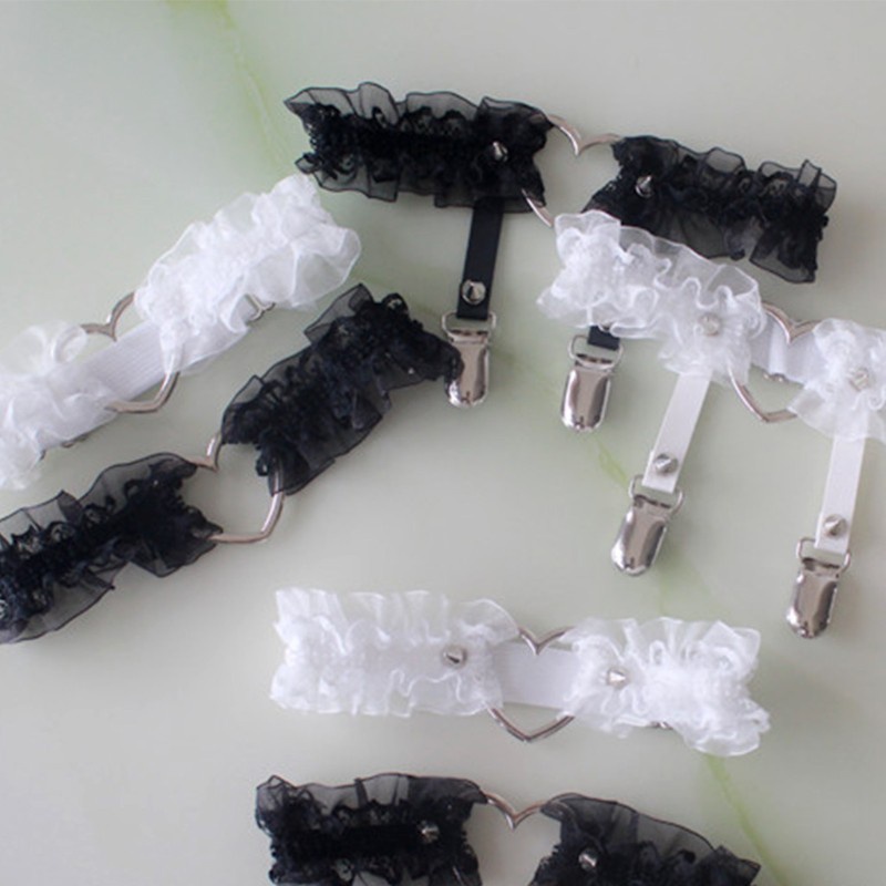 Dây đai đeo đùi phối ren hình trái tim 10mk phong cách lolita dễ thương