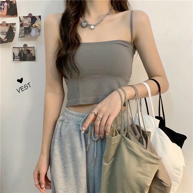 [HOT 2021] Áo bra cotton trơn cao cấp, Áo lót vest ngang ngực dạng ống 2 dây có miếng lót ngực/ AB.403