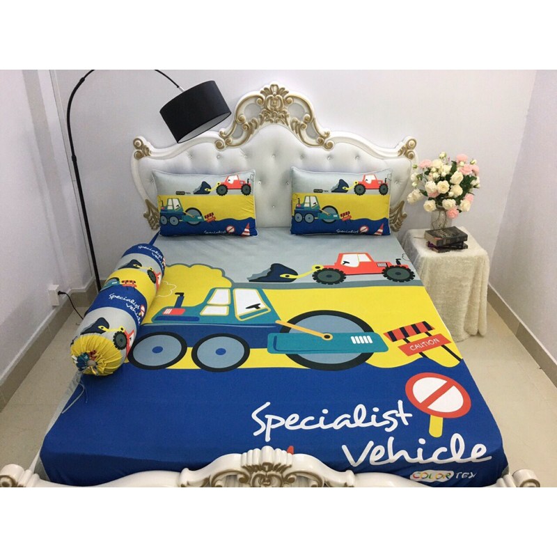 Drap thun 5D cao cấp☘️FREESHIP☘️ ga thun siêu lạnh mẫu xe trẻ em( 1 ga và 3 vỏ gối)