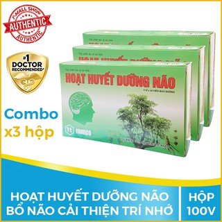 Combo 3 hộp Hoạt huyết dưỡng não, Hộp 100 viên