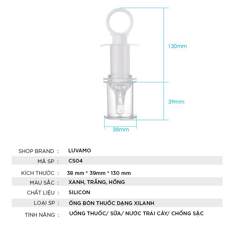 tuan081 Dụng cụ bón thuốc ống hút sữa dạng xilanh cho bé không chịu bú bình an toàn chống sặc CS04 tuan081