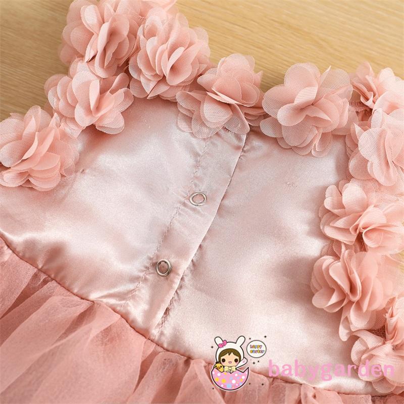 Đầm Công Chúa Mùa Hè Không Tay Màu Trơn Họa Tiết Cánh Hoa 3D Cho Bé Gái 6 Tháng Tuổi