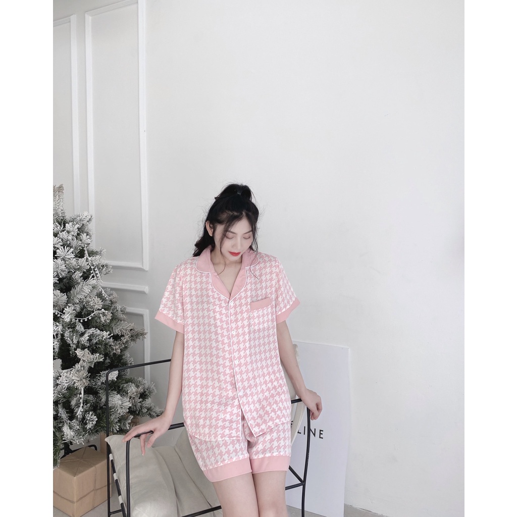 Bộ ngủ pyjama lụa mango phối màu siêu xinh Pijama lụa mango