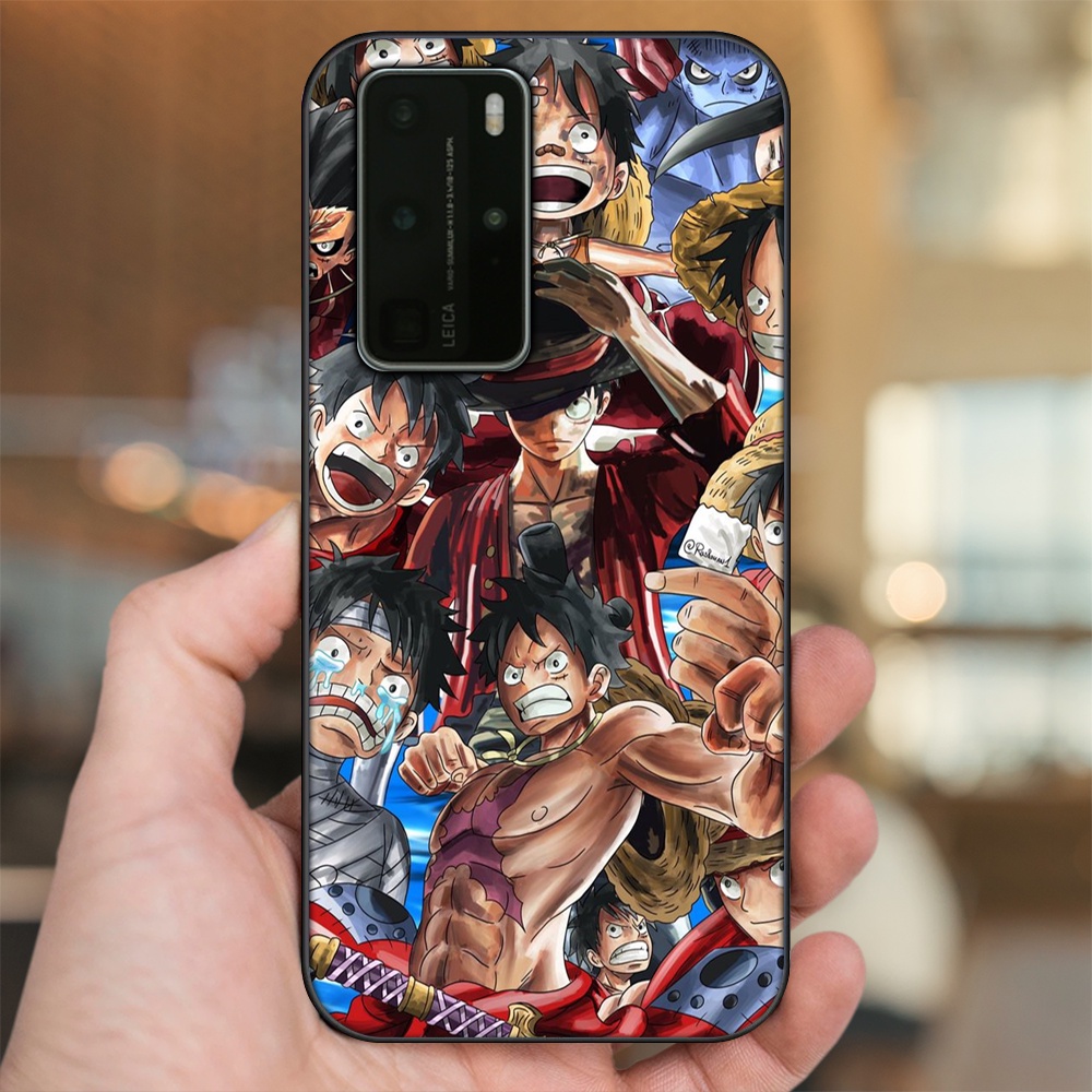 Ốp lưng Huawei P40 Pro viền đen in hình Luffy One Piece