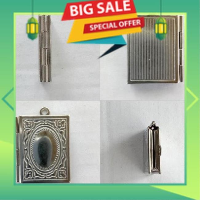 Mặt dây chuyền lồng gắn ảnh Titanium (thép không gỉ) sách vintage 24x19mm, có dây 60cm