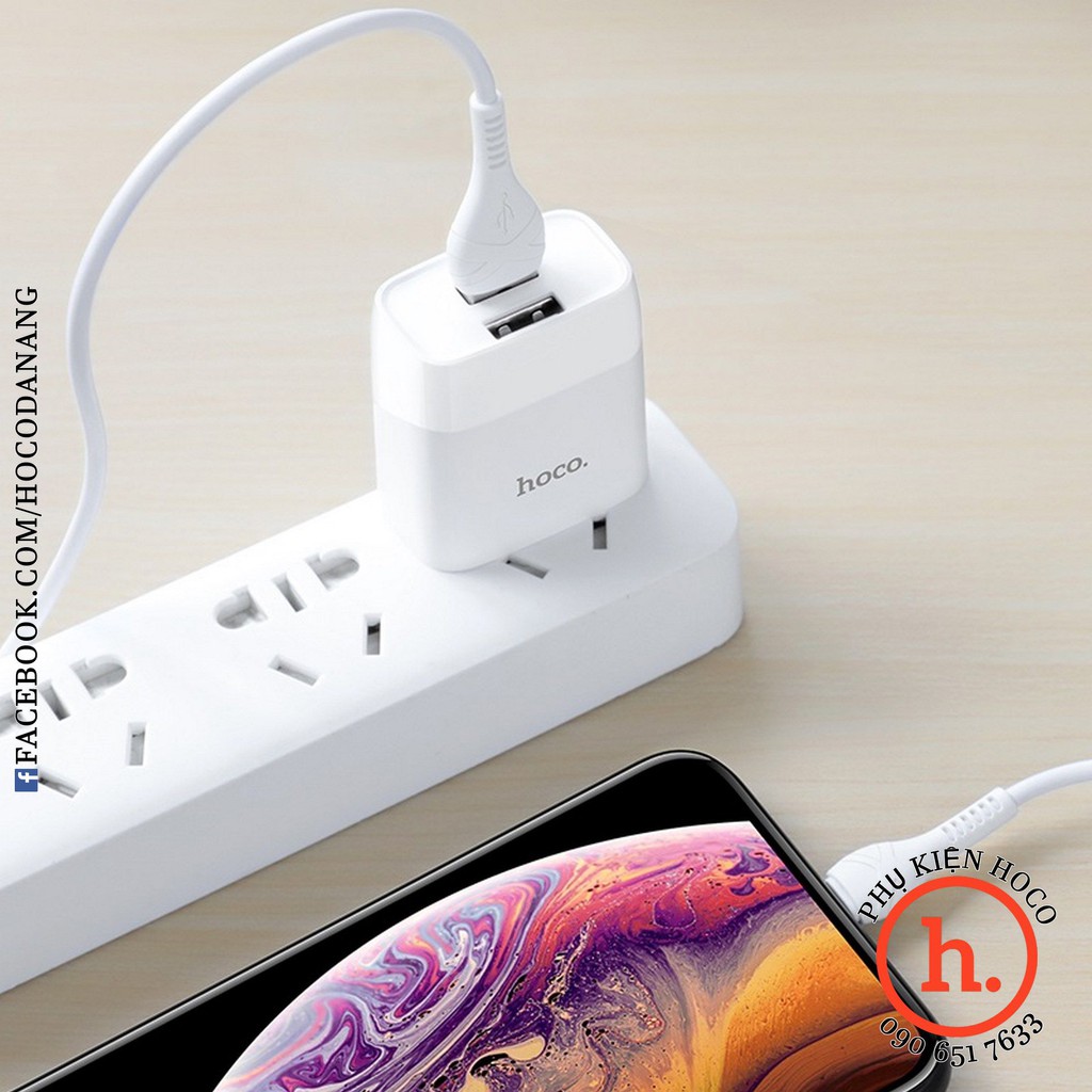 Bộ sạc nhanh  hoco c72 18w qc3 c73 kèm cáp 2 cổng usb lightning iphone micro usb type-c 1m đen trắng [phụ kiện hoco