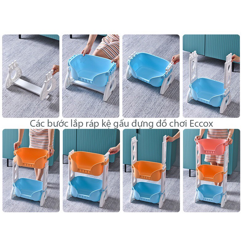 Kệ để đồ eccox có bánh xe, kệ gấu eccox đựng đồ có móc treo tiện lợi