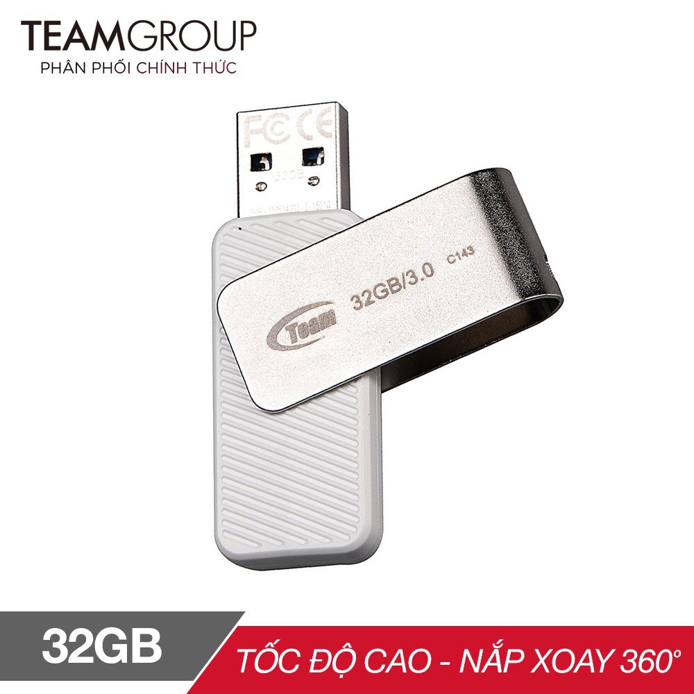 [Mã ELFLASH5 giảm 20K đơn 50K] USB Team Group INC C143 32Gb / USB 3.0 Tốc Độ Cao (Trắng)