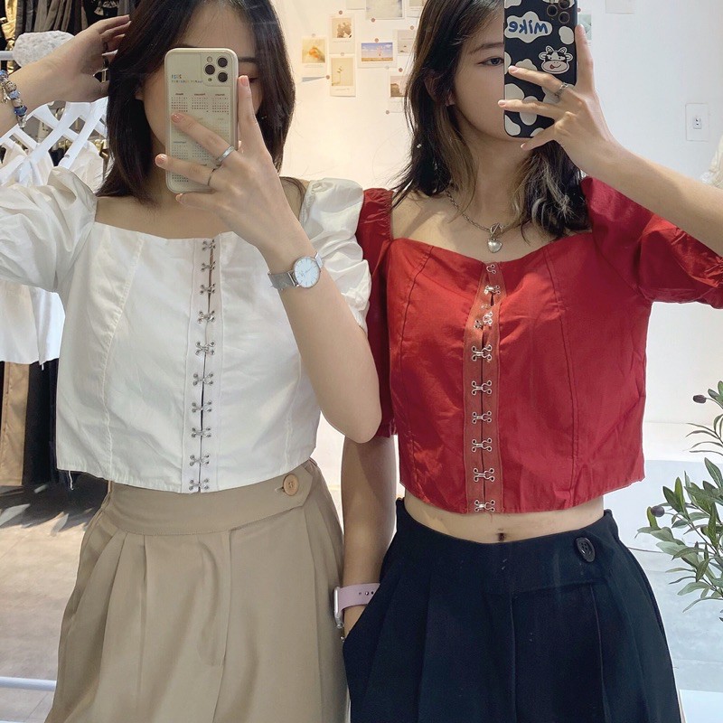 [ ẢNH THẬT CHÍNH CHỦ ] Áo croptop móc cài