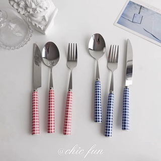 Set thìa dĩa sứ caro, set thìa dĩa cá nhân cao cấp