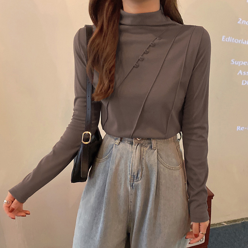 NRVP Áo Cổ Lọ Hai Mặt Ôm Dáng Phối Nút Thời Trang Mùa Đông 2021 Cho Nữ