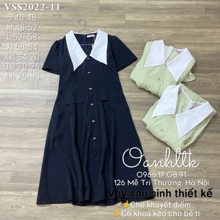 [ HÀNG CÓ SẴN] Váy sau sinh Che Khuyết Điểm - Đầm có khóa kéo cho con ti cổ trắng cúc nơ