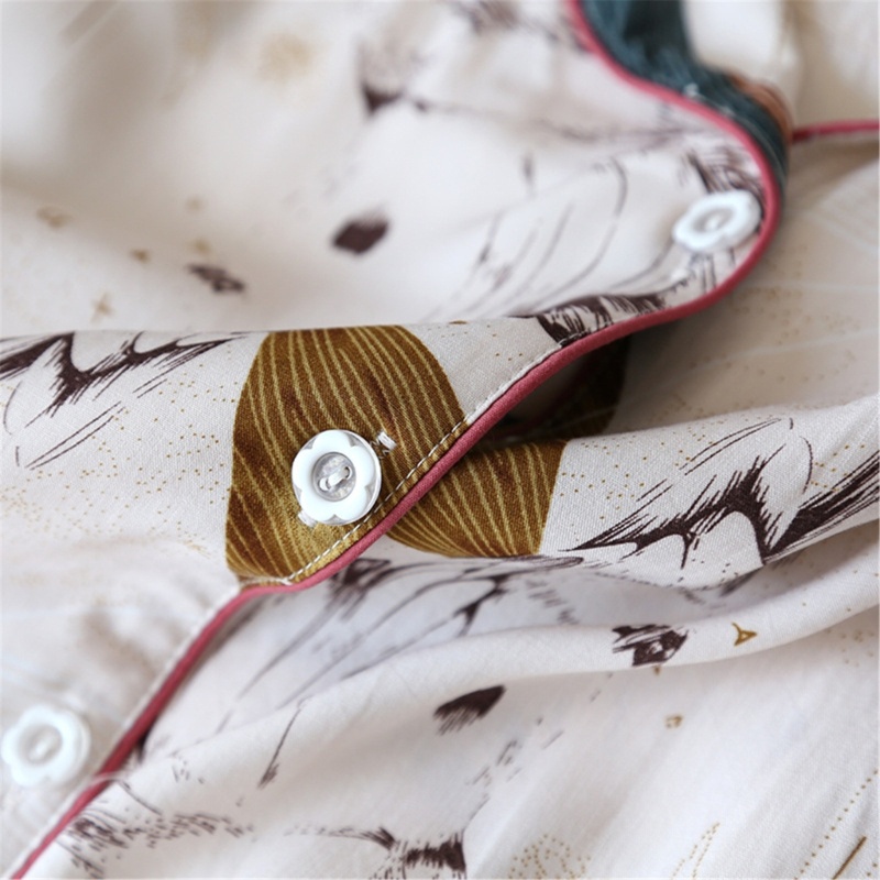 Bộ Đồ Ngủ Tay Dài Có Nút In Họa Tiết Xinh Xắn Cho Nữ