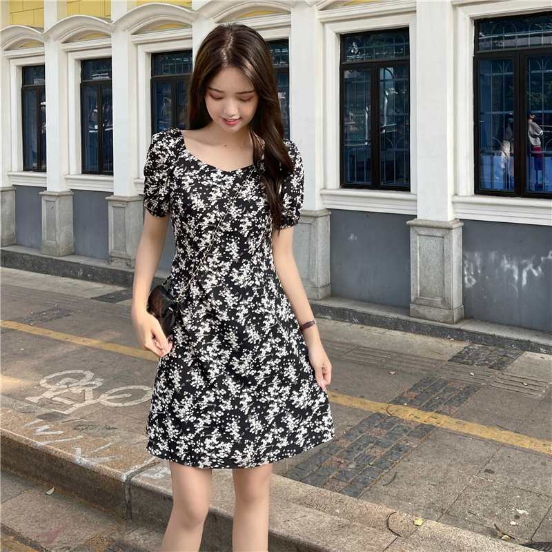 Xiaozhainv Đầm hoa 2 dây/tay ngắn thời trang quyến rũ