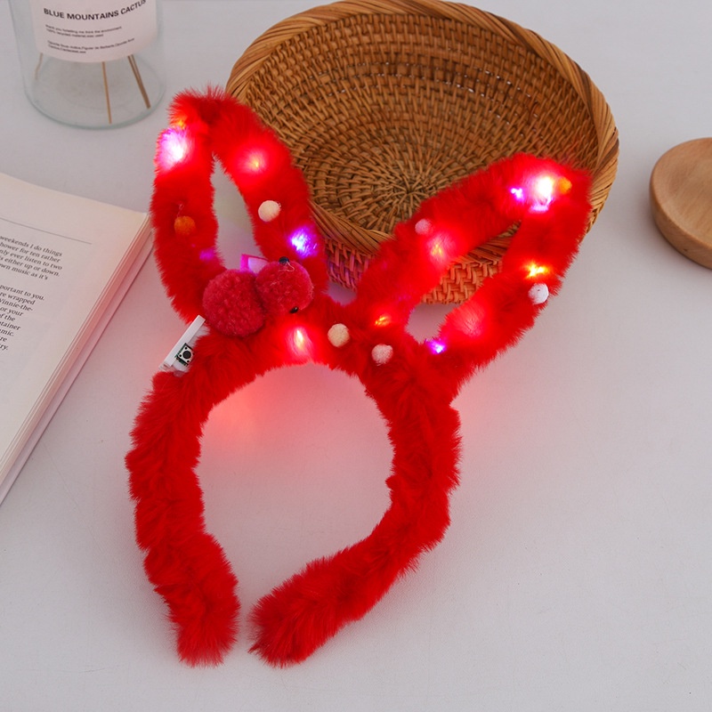 Băng Đô Tai Thỏ Đính Lông Vũ Dạ Quang