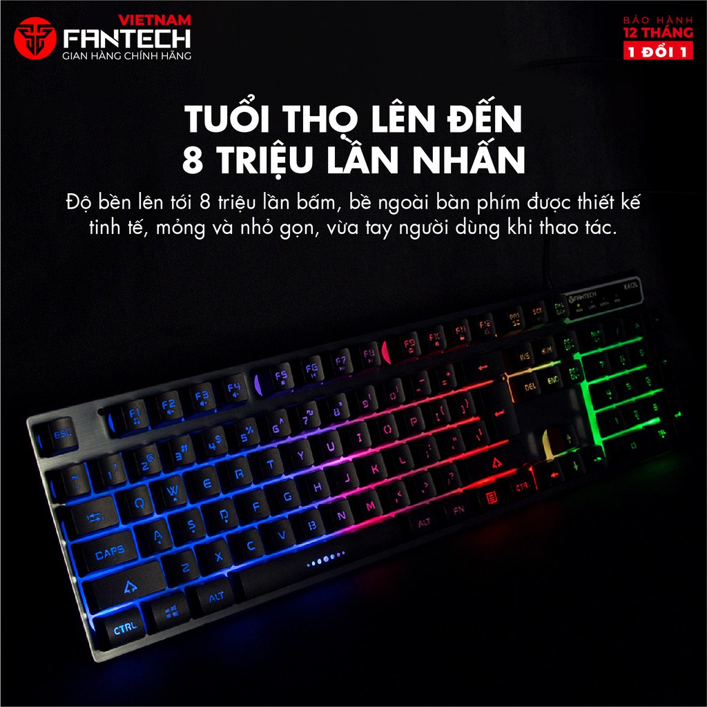 Bàn Phím Gaming Có Dây Full-sized Fantech K613L FIGHTER II Backlit LED 19 Phím Anti Ghost - Hàng phân phối chính hãng