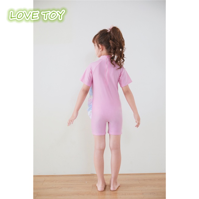 Bộ Đồ Bơi 2 Món Ngắn Tay In Hoạt Hình Kỳ Lân Kèm Mũ Dễ Thương Cho Bé Gái