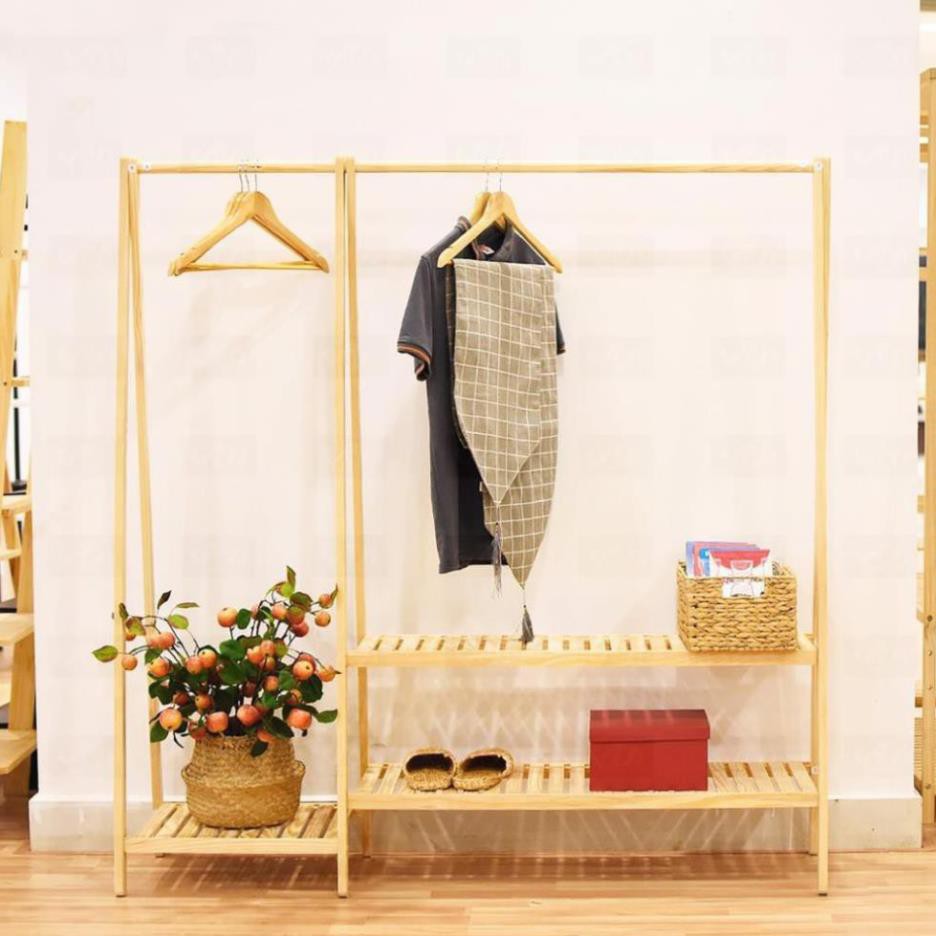 KỆ GIÁ TREO ĐÔI - KỆ QUẦN ÁO GỖ THÔNG KHÔNG MỐI MỌT