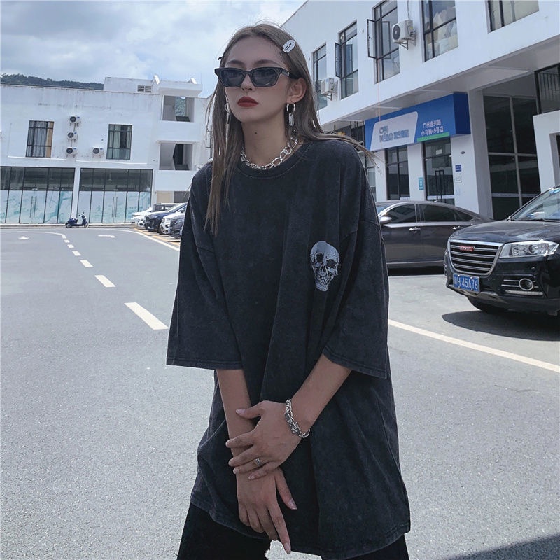 Áo Thun In Hình Đầu Lâu Phong Cách Harajuku Cổ Điển Thời Trang Mùa Hè Unisex Y2k Grunge
